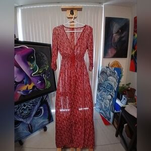 Free People Sheer Red Duster Tunic - Small